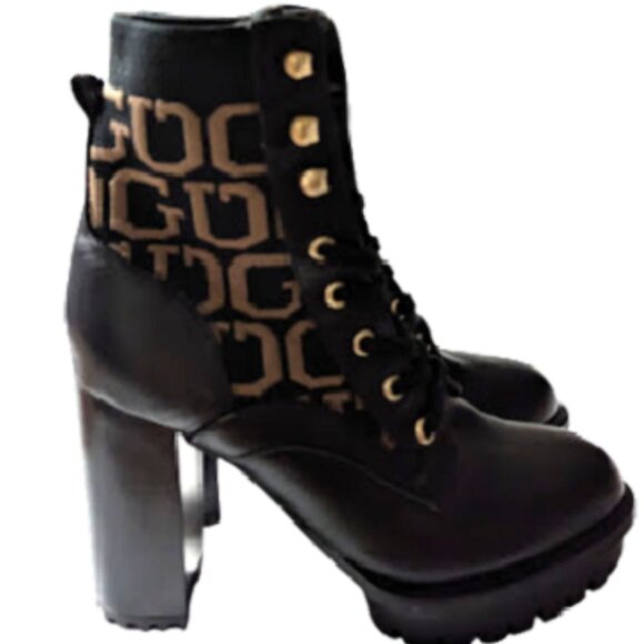 Guess Grows Black Logo Print Platform Padded Insole Round Toe Boot NWOB Size 7.5 - Picture 4 of 10